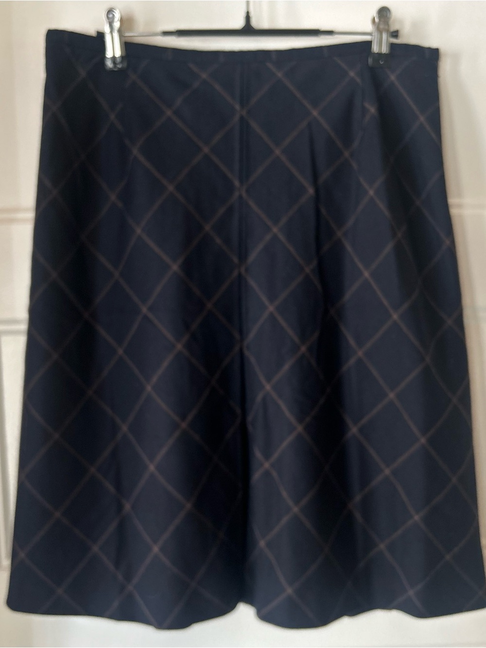 Vintage Talbots Petites Wool A Line Skirt 8 Navy Brown Windowpane Plaid Preppy